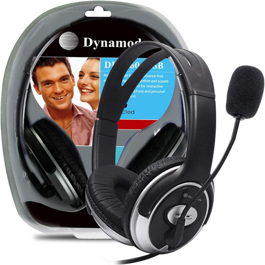 Dynamode USB Headset with Microphone - Wired Headphones for Computer, Laptop, Gaming, Office, Work - 1.7m Length Cable Black Adjustable Sound Cancelling Headset with Mic for Chat, Calls, Streaming