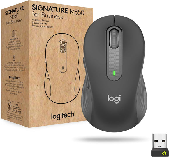 Logitech Signature M650 for Business Wireless Mouse, For Small to Medium Sized Hands, Logi Bolt, Bluetooth, SmartWheel - Grey