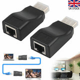 HDMI Signal Extender To RJ45 Over Cat 5e/6 Network Ethernet Adapter 2pc 1080P